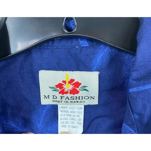 M D Fashion Hawaiian Shirt Vintage Large Button-Up Tikis Woodys Surfboards - Picture 3 of 3